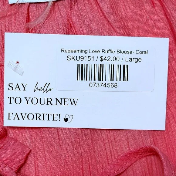 Staccato New Coral Pink Blouse Short Ruffled Sleeves Size L - Picture 4 of 15
